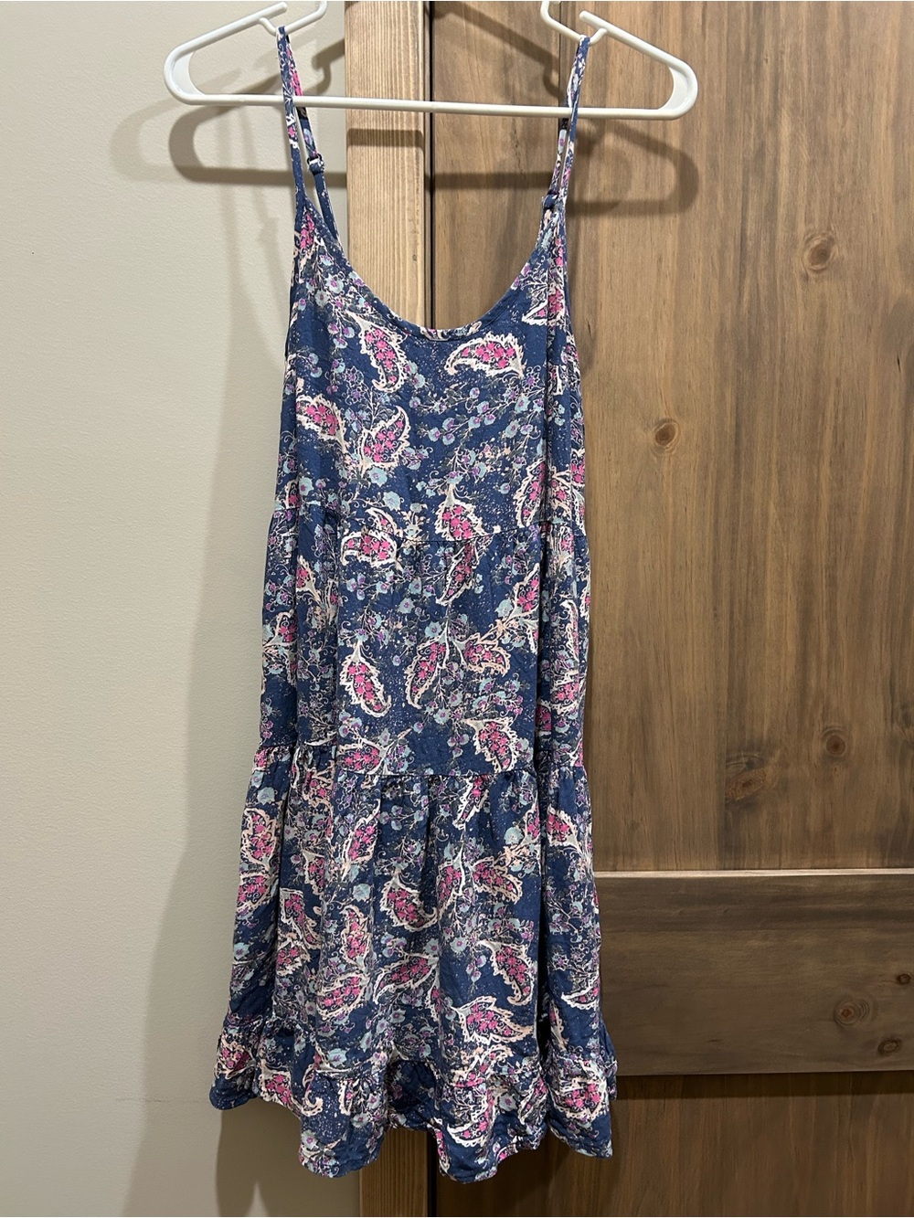 Mossimo Supply Co. Blue Paisley Spaghetti Strap Dress with Pink Accents